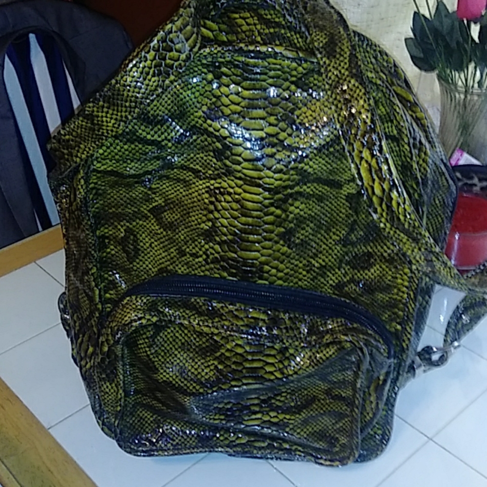 Handmade black and gold genuine Python backpack